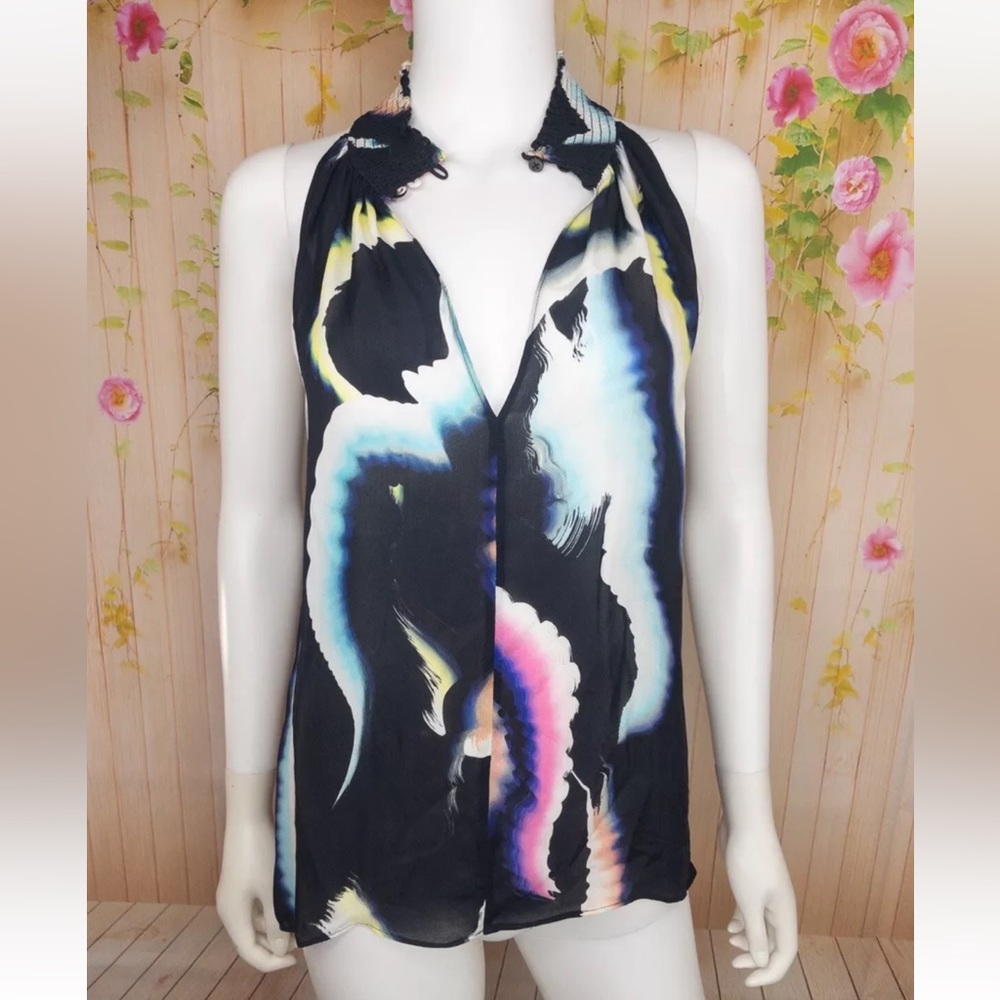 ALC Womens 100% Silk Black Size 4 Blouse Top Sleeveless High Neck